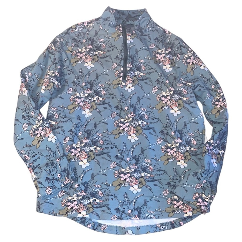 Vera Bradley Women Medium Long Sleeve Pullover 1/4 Zip Floral Green
